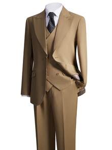 Men's Classic 3-Piece Business Suit Set | Classic Peak Lapel Blazer, Vest & Trousers For Wedding, Office & Formal Events - 棕色 - 查看 2