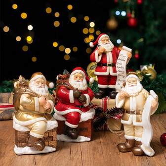 1pc Resin Santa Claus Figurine, Home Decor Desktop Ornament, Christmas Atmosphere Prop