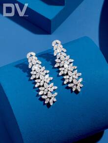 DV JEWELRY 1 Pair Women's Luxury Cubic Zirconia White Gold Plated Pendant Earrings, Elegant Jewelry Gift For Dating, Wedding, Party, Anniversary, Comes With Gift Box - Silver - View 7