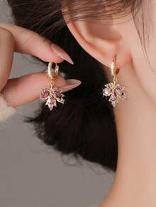 1 Đôi bông tai hình lá phong đính đá Cubic Zirconia khảm đồng, thích hợp đeo hàng ngày - Nhiều màu - Xem 7