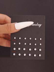 24pcs/Set Stainless Steel Cute Mini Fashion Stud Earrings Set - Silver - View 3