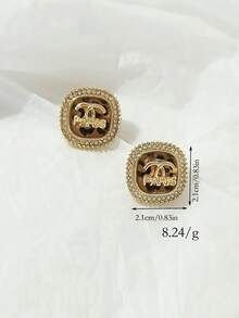 1 对时尚优雅水钻豹纹金色字母耳钉，适合女性日常佩戴，奢华高端耳环 - 多色閃鑽豹紋 - 查看 4