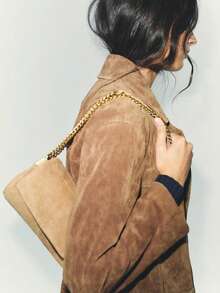 Túi đeo vai da lộn thời trang dành cho nữ, túi đeo chéo mini nhiều lớp bằng vải nhung mềm mại có khóa bấm từ tính, bạn đồng hành hoàn hảo cho áo khoác mùa thu/đông, lựa chọn hàng đầu cho túi xách nữ vào mùa thu/đông - màu nâu - Xem 2
