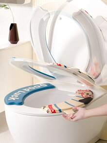 2pcs EVA Waterproof Toilet Seat Cover, Cartoon Print, Adhesive, Washable, For Home Bathroom Use, Winter - Multicolor - View 2
