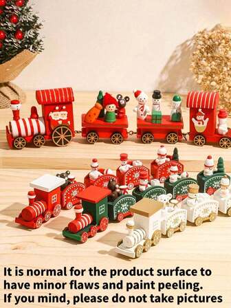 1 pieza Decoración de tren navideño, Decoración navideña de madera para el hogar, Figura de tren navideño DIY (Oso aleatorio)