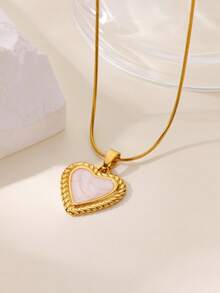 1件装 时尚滴油心形项链 女士不锈钢颈链 2026 简约派对首饰礼物 新品 - 彩色 - 查看 3