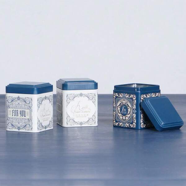 Caja sellada de té, recipiente de almacenamiento de cocina, tarro, lata cuadrada, lata de caramelos, canister de hierro, caja de té vintage