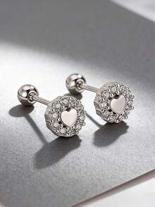 JOJELOO 2 件不锈钢防过敏耳环 | 闪亮心形线设计，优雅轻巧 | 简约百搭，适合节日和日常佩戴 - 銀色 - 查看 8