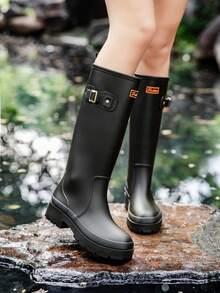 Fashionable Buckle High-Top Rain Boots, Korean Style Waterproof Boots, Women's Rainboots, Snow Boots, Motorcycle Boots
