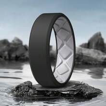 Egnaro Men's Silicone Rings, 7.5mm Wide 2.5mm Thick Rubber Bands For Him, Ergonomic Beveled Edge Two Tone Waterproof Workout Accessories{Inchcolor_nameinch:InchSETC1-Black/LightGrayinch,Inchsize_nameinch:Inch8.5-9inch} - SETC1-黑色/淺灰色 - 查看 4