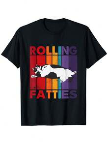 Camiseta Retro de Gatito Gordo, Camiseta Divertida de Gato Rodando% Algodón. Impreso por un lado. Camiseta negra de manga corta. Regalo de Navidad y Año Nuevo para hombres, mujeres, familiares y amigos. Tallas S-. 1 pieza. Peso de la tela 180g - Negro - Ver 6