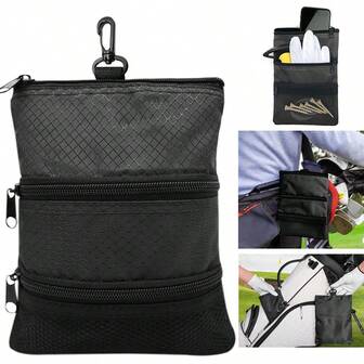 Golf Bag Accessories Valuables Pouch Bags Multi Pocket Zipper Hook For Men Women,Golf Accessory Pouch, 3 Zippered Pockets For Valuables And Golf Accessories, Clips To Your Golf Bag For Extra Storage And Easy Access, Golf Pouch Bag Ball Holder.