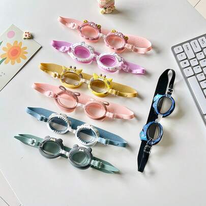 儿童卡通彩色透明大框游泳镜，防雾游泳池沙滩冲浪水上护目镜/眼镜，男女通用