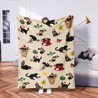 1pc Personalized Flannel Christmas Blanket, Super Soft Flannel Blanket, Lightweight & Warm Flannel Throw Blanket For Sofa, Air Conditioning Cover Blanket For Home Use