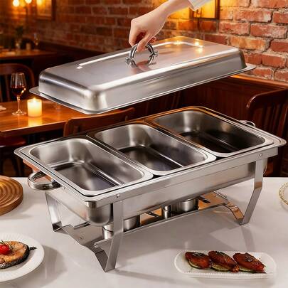 Hot Pot Buffet Set,Stainless Steel Buffet Set, Buffet Multi-Grid Insulated Stove,Insulated Food Warmer, Multi-Purpose Thermal Insulation Pot, Bain Marie Chafing Dish Only For Cooking, Kitchen Cooking, Cafeteria Food Heat Preservation And Storage,Suitable For Party Dining, Tableware