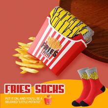 1 Paar neuartige, mehrfarbige Pommes Frites Socken im Geschenkkarton, 2025 Herbst/Winter neue unisex Sportssocken, fantasievolle, an Lebensmittel angelehnte Gestaltung, gestrickt, lang & dick, weich & bequem, perfektes Geschenk zu Ostern, Geburtstag, Thanksgiving, Halloween, Weihnachten, Karneval, Valentinstag, Familientreffen, Party