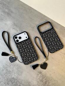 1 carcasă de telefon cu textură din piele moale de înaltă calitate, impermeabilă, antiderapantă, cu model floral simplu, cu model floral simplu + curea de piele ecologică în formă de inimă la modă, compatibilă cu Apple, telefoane, cadou excelent pentru prieteni, familie, cupluri, ziua de naștere, sărbători