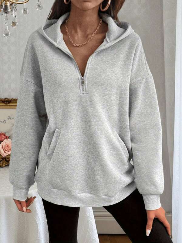 Sweat-shirt à capuche ample avec fermeture éclair, nouvelle collection automne/hiver pour femmes, Top épais côtelé gris