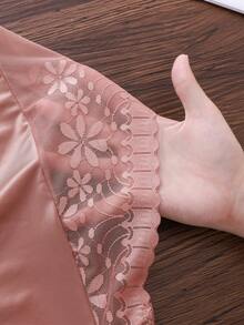 4pcs Satin Seamless Women's Underwear, Sexy Lace Patchwork, Comfortable Breathable Tummy Control Hipster Panties