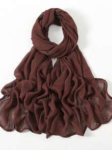 1pc Women's Solid Color Viscose Headscarf, Soft Wide-Edged Headband, Versatile Sun-Protective Hijab Scarf, Suitable For Daily Wear For Dress - Coffee - View 4
