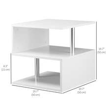 HOMCOM Square Side Table, 3-Tier End Table With Storage Shelves And Metal Frame, S-Shaped Accent Table For Living Room, Bedroom, White - 白色 - 查看 2
