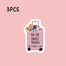 旅行主题贴纸，“问我关于旅行的事”卡通行李箱和笔记本电脑贴纸，防水防晒，不对称设计，14种以上形状，耐用可重复使用 - 彩色 - 查看 8