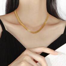 18K Gold Plated 1pc High Quality Charming Fashion Versatile Simple Personalized Plaid Stainless Steel Gold Necklace, Suitable For Daily Wear And Holiday Gifts, Best Friend Gifts