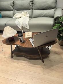 2 Layer Coffee Table Cloud Tea Table Modern Living Room Desk Shelf 80cm - Brown - View 5