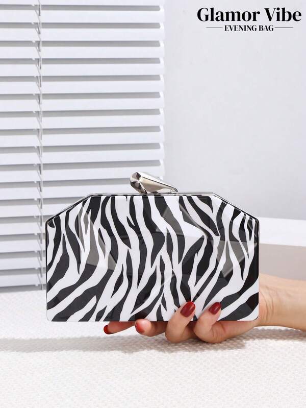حقيبة مساء أنيقة ذات تصميم فريد بطبعة الزيبرا من الأكريليك، حقيبة كروس بودي مميزة مناسبة للحفلات والمناسبات الرسمية، هدية للنساء