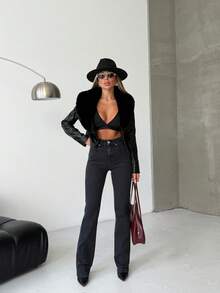 SQUALO Women's Blue Washed, Ripped, And Distressed Effect Jeans Street Style - Black - View 4