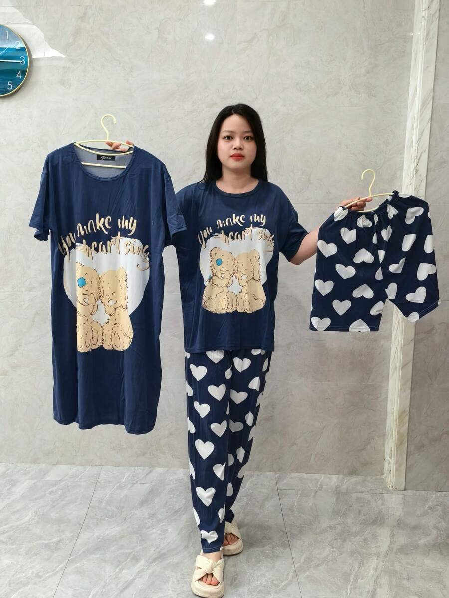 Conjunto de pijama de 4 piezas para mujer Conjunto de pijama de 4 piezas para mujer - Azul - Ver 1