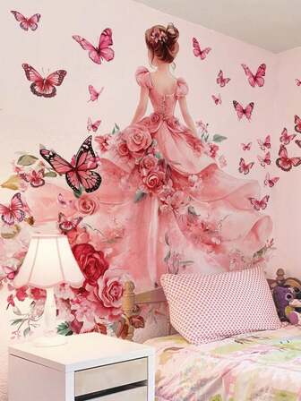 花卉锆石图案贴纸，女孩幽灵蝴蝶图案防水墙贴，万圣节装饰墙贴，房间装饰，卧室装饰，厨房装饰，家居装饰
