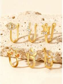 6/8/10pcs Gold-Plated Faux Nose Piercing Clip Set With Micro-Inlaid Cubic Zirconia, U-Shaped Nose Rings In Demon Eye / Lightning Designs, Versatile Nose Accessories For Festivals, Halloween, Parties, Daily Wear, Women's Gift