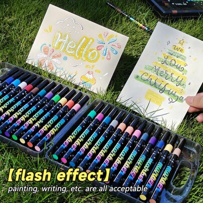 12/24/36/48pcs Glowing Fluorescent Marker Pen Set, A Writing & Drawing Tool That Creates Shiny Effects, Bling Bling Text, High-Quality Student Art Supplies, Comfortable Grip, Smooth Flow, Ideal Gift