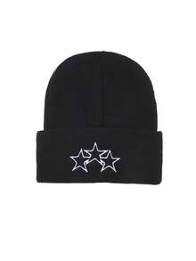 2pcs Embroidered Black & White Knit Beanie Hats, Warm - Multicolor - View 7