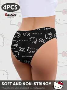 Sanrio 4 piezas/paquete Bragas sin costuras de tiro bajo con estampado de Hello Kitty de Sanrio para mujeres