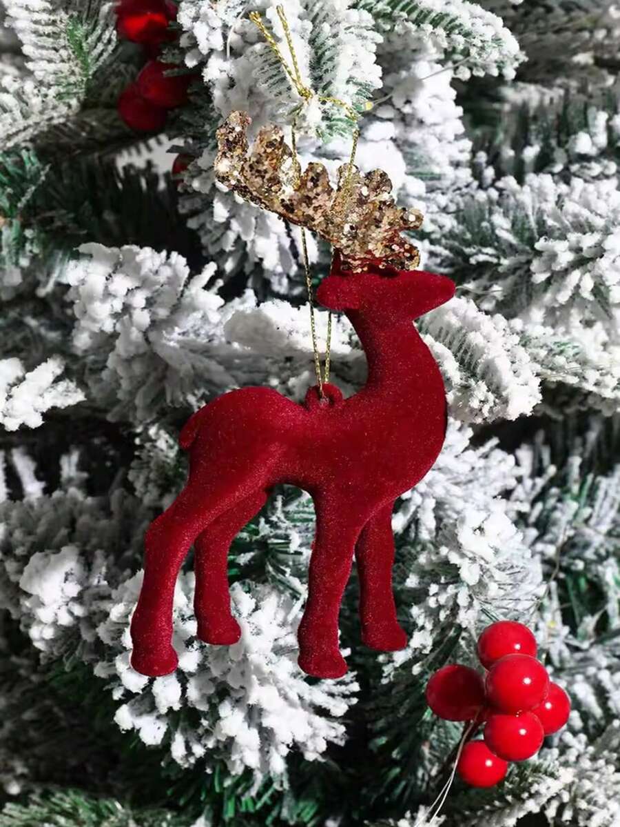 1pc Claret Plucked Christmas Tree Reindeer Pendant,Deer Pendent For Christmas Tree Decoration,Christmas Gift,Christmas Decorations,Home Decor,Table Decor,Christmas Party Supplies,Merry Christmas,Xmas Decor,Christmas Tree Window Display Decoration,Christmas Hanging Ornament,Indoor Outdoor Window Wall Decoration