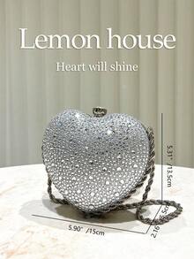 1 buah Tas Clutch Berbentuk Hati Berkilau Perak Glamor dengan Rhinestone, Tas Tangan Asimetris Mini Berbentuk Hati yang Lucu dan Berkilau, Cocok untuk Pesta Malam, Pernikahan, Perayaan, Hadiah untuk Wanita - Perak - View 3