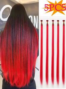 5pcs/Set Colorful Synthetic Hair Extensions Clip-In Hair Pieces, Rainbow Hair Extensions For Women & Girls - Multicolor - View 15