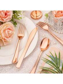 Set de tacâmuri reutilizabile din auriu-roz, 300/150/75/50/30/25/10/3 buc., potrivite pentru Crăciun, petreceri, evenimente în aer liber, reuniuni de familie, nunți, festivaluri, tacâmuri pentru tort și salată