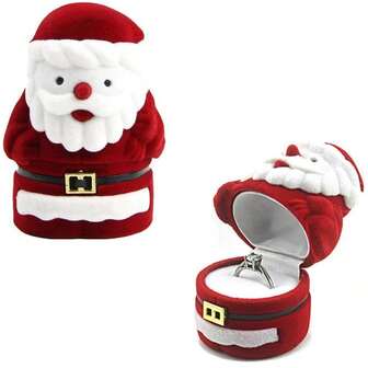 天鹅绒迷你圣诞戒指盒 - 可爱圣诞老人吊坠耳环盒、珠宝盒展示和收纳礼品盒圣诞节节日礼物、求婚、订婚、婚礼，适合女孩女士