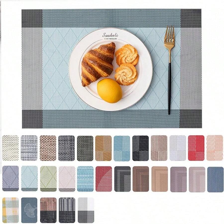 Washable Vinyl Placemats Set Of 4 For Indoor/Outdoor Use - C-rhombus-lake Blue - View 1