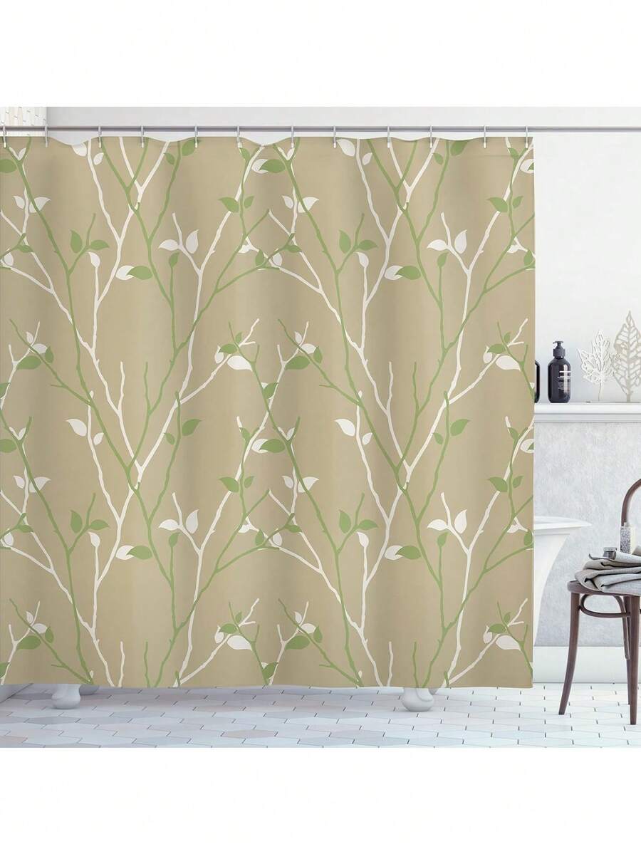 Ambesonne Leaf Shower Curtain, Autumn Branches, Tree Trunks, Twigs, Last Few Leaves, Minimalist Design Art, Fabric Bathroom Decor Set With Hooks - 浴簾40 - 查看 1