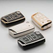 ¡RecomendadoFunda protectora para llave de coche para  VW 2023 2024 para Tiguan Golf GTI Atlas Jetta de suave TPU¡Top de Temporada - Dorado y Negro - Ver 3