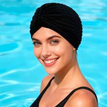Natural Comfort Women's Fabric Swim Cap Comfortable & Hair-Friendly, Keeps Hairstyle Intact. Enhance Your Glow, Define Your Silhouette. - Black - View 4