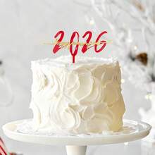1个/3个/6个红色和金色亚克力“新年快乐 2026”蛋糕装饰插牌，适合新年派对蛋糕装饰 - 彩色 - 查看 6