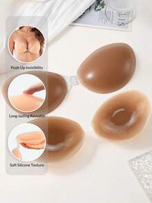 1pc Nipple Shield Lift, Strapless Adhesive Push Up Reusable Silicone Tape Bra, Invisible Adhesive Bra For Women And Girls Pink - Multicolor - View 17