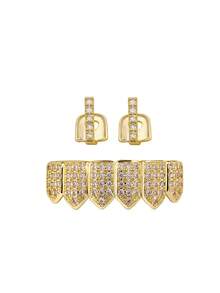 1 套水钻和锆石牙套，闪亮夜总会配饰，狂欢节服装首饰，男女通用节日礼物 - 彩色 - 查看 4