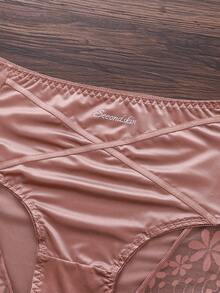 4pcs Satin Seamless Women's Underwear, Sexy Lace Patchwork, Comfortable Breathable Tummy Control Hipster Panties