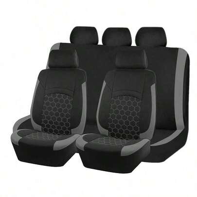 9pcs Car Seat Covers Set, Football Quilted Design, Hexagon Stitching, Suitable For Airbags, Universal Size Fits Most Vehicles, Sports Style Auto Accessories, Suitable For Women